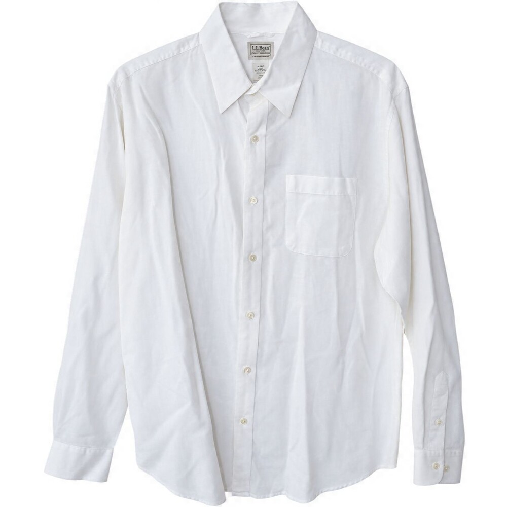 Vtg LL Bean Shirt 100% Linen Mens XL White Long Sleeve Slightly Fitted 288681